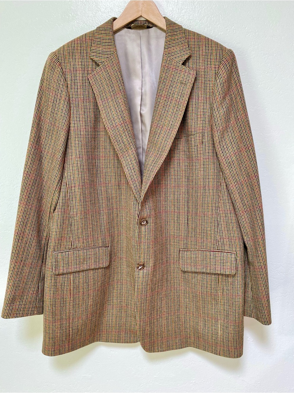 Paul Stuart Vintage Tan Gun Club Check Wool Tweed 2-Btn Blazer Jacket 46